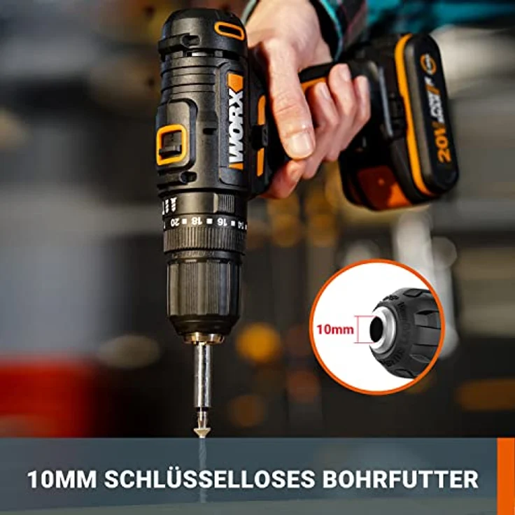 Worx Akku-Bohrschrauber WX100, 20V, max. 1600 U/min, inkl. Akku & Ladegerät – Bild 4