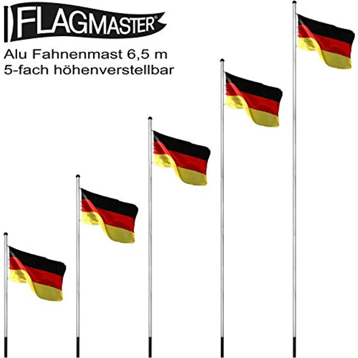 FLAGMASTER Teleskop Fahnenmast Aluminium 6,50m, 5-fach höhenverstellbar, Komplettset mit Bodenhülse und 30 verschiedenen Flaggen zur Wahl – Bild 3