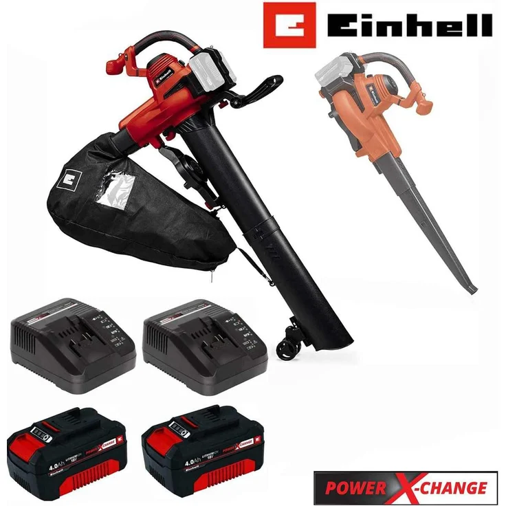 Einhell Akku-Laubbläser Laubsauger / Bläser GE-CL 36/230 Li E- 18V 2 x 4.0 Ah 2 x Ladegerät, Mitglied der Power X-Change Familie, 2x18V Batterie, inkl. breitem Saugrohr und schmalem Blasrohr, Turboschalter, ergonomischer Handgriff, 45l Fangsack, Luftgeschwindigkeit 230 Km/h