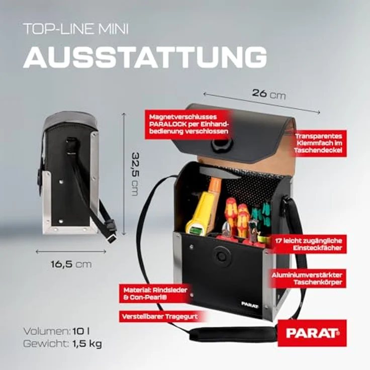 Parat Werkzeugtasche aus Rindleder 230 x 140 x 300 mm m (30200581) – Bild 9