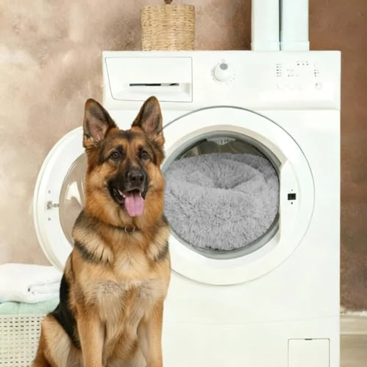 BENNO® Hundebett BALU, Donut Kuschelbett 60x60x16 cm, grau, maschinenwaschbar, rutschfester Boden, inkl. Kauknochen – Bild 4