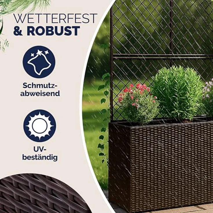 Casaria Spalier, Blumenkasten Rankgitter 3 Innentöpfe Polyrattangeflecht Rankhilfe, wetterfest, UV-Lichtbeständig, schwarz/creme – Bild 3