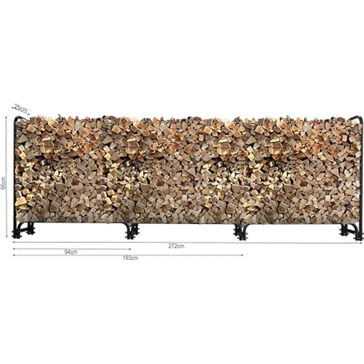 QUICK STAR Metall Kaminholzregal Anthrazit, 272 x 25 x 95 cm, 1,0 m³ / 1,5 SRM Stapelhilfe für alle Holzscheitlängen – Bild 5