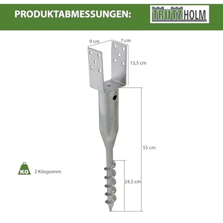 TRUTZHOLM U-Profil Bodenhülse zum Einschrauben, 6x langlebige feuerverzinkte Bodenhülsen 9x9 cm, 68,5 cm Länge, einfache Montage ohne Betonieren – Bild 3