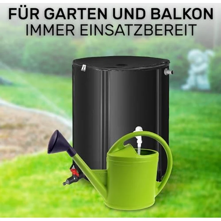 Melko Regentonne faltbar 380L mit Auslaufhahn, PVC Stützstangen & 2 m Wasserschlauch - Mobiles Regenfass, Überlaufschutz, witterungsbeständig - für Gartenbewässerung – Bild 4