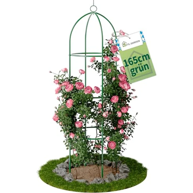 TTL Garden Obelisk Rankhilfe L 165x40cm grün - rostfreies Metall-Rankgitter für Kletterpflanzen und Rosen, pulverbeschichteter Stahl, variabel in der Höhe von 88-165 cm – Bild 1
