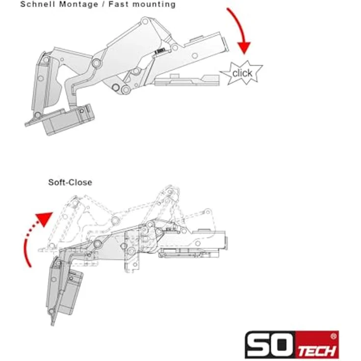 SOTECH Weitwinkelscharnier 165° Sensys 8657i Eckanschlag (vorliegend) Null-Einsprung, Soft-Close und Schließautomatik, Schnellmontage inkl. Montageplatte Höhe 0 mm – Bild 4