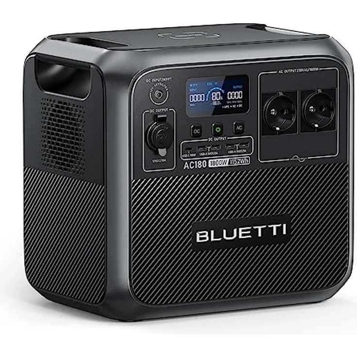 BLUETTI Tragbare Powerstation AC180, 1152Wh LiFePO4 Solargenerator mit 2 1800W (2700W Spitze) AC Ausgänge, Schnellladung von 0-80% in 45 Minuten, Balkonkraft Notstrom für Camping, Reise, Stromausfall
