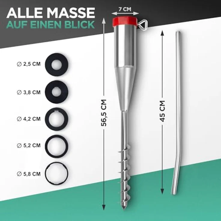 dszapaci Bodenhülse für Wäschespinne, 57 cm Erdspieß für Sonnenschirm und Fahnenmast, geeignet für Rohrdurchmesser 25-55 mm, feuerverzinktes Metall – Bild 2