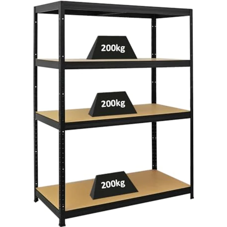 PROREGAL Schwerlastregal Big Elephant | HxBxT 160x120x60cm | Fachlast 200kg | Schwarz | Kellerregal, Steckregal, Garagenregal, Lagerregal – Bild 1