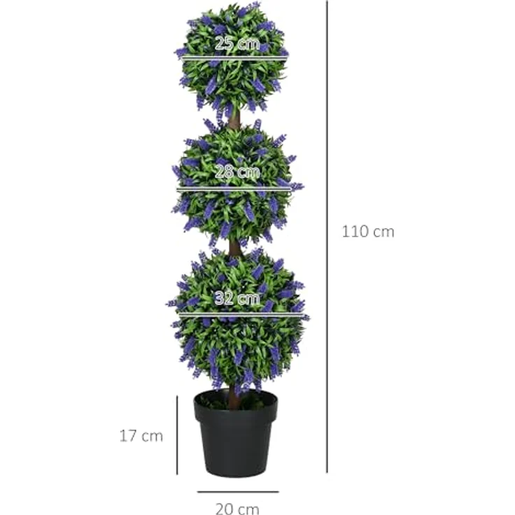 HOMCOM Kunst-Lavendelbaum, 110 cm groß, UV-beständig, Kunstpflanze im Zementtopf für Innen- und Außenbereich, 2er Set – Bild 7