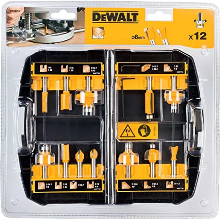 DeWalt 12-tlg. Hartmetall Fräser-Set (mit Anti Kickback Design, Premium Stahlkörper, HM Schneidplatten und austauschbarem Kugellager, inkl. Box) DT90016 - Preisvergleich – Bild 2
