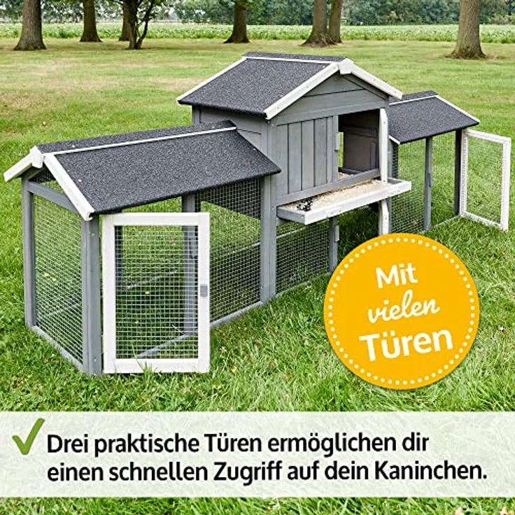 zooprinz großer & moderner Hasenstall, Kaninchenstall aus Vollholz in weiß und grau - Einfach zu reinigen mit extra hoher Kotschublade – Bild 3