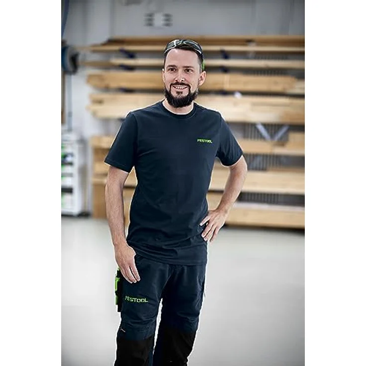 Festool 577763 T-Shirt Unisex, Rundhalsausschnitt, Baumwolle/Elasthan, Dunkelblau mit grünen Details, Größe XXXL – Bild 2