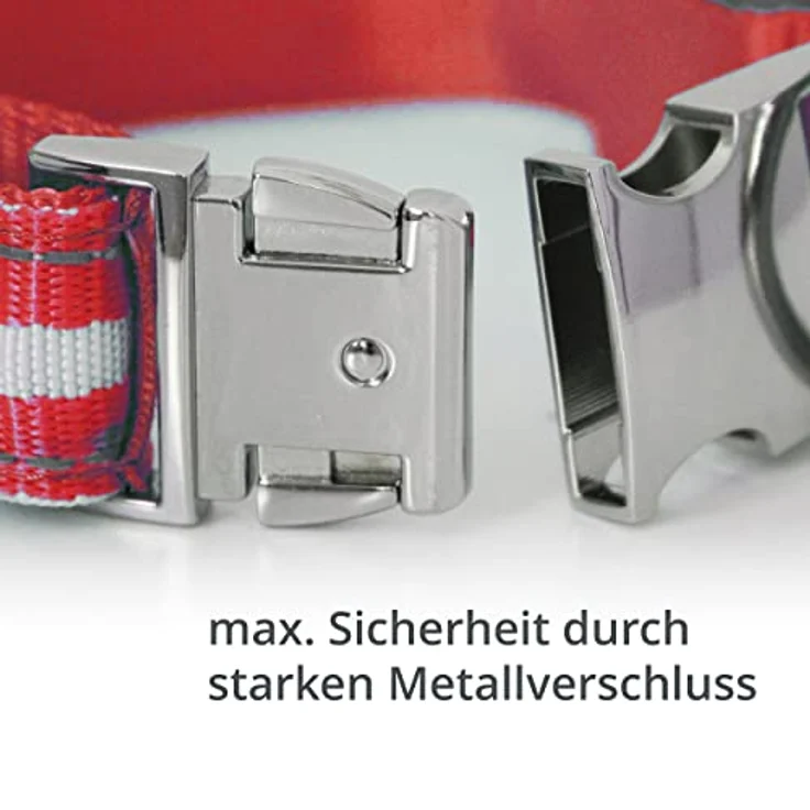 Leuchthalsband für Hunde [Das Original] Leuchtendes LED Hundehalsband zum spazieren gehen auch im Dunkeln- sehr Lange Akkulaufzeit – Sicher Dank hochwertigem Metallverschluss (Rot, L) – Bild 3