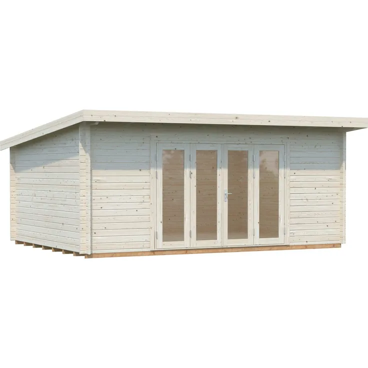 Palmako Gartenhaus Lea, 44 mm Blockbohlen, Chaletschnitt-Eckverbindung, 19,4 m², mit Fußboden, unbehandelt