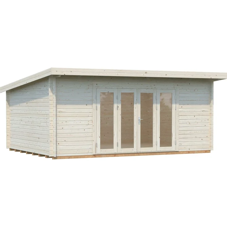 Palmako Gartenhaus Lea, 44 mm Blockbohlen, Chaletschnitt-Eckverbindung, 19,4 m², mit Fußboden, unbehandelt