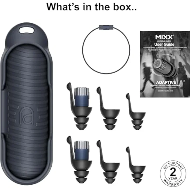 Mixx Adaptive Gehörschutzstöpsel, Assistive Audio Earplugs mit 3 Schutzstufen aus hypoallergenem Silikon, individuell anpassbar, für Reisen und Konzentration – Bild 3