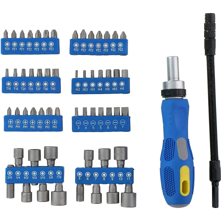 Kinzo Schraubendreher Ratschenschraubendreher Set 58-tlg., umfassendes 42 Bits Set mit flexibler Verlängerung, ergonomischer Knarrengriff