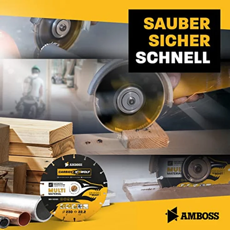 Amboss Carbide Wolf Ø 230mm, Multi Hartmetall Trennscheibe für Winkelschleifer - für Holz mit Nägeln, Kunststoff, Gips - selbstschärfend und rückschlagfrei – Bild 3