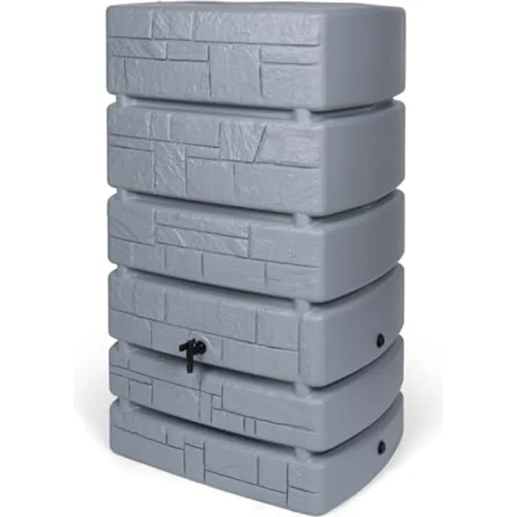 Kreher XXL Wassertonne Tower Stone in Grau, 500 Liter Nutzungsvolumen mit Wasserhahn und Füllautomat