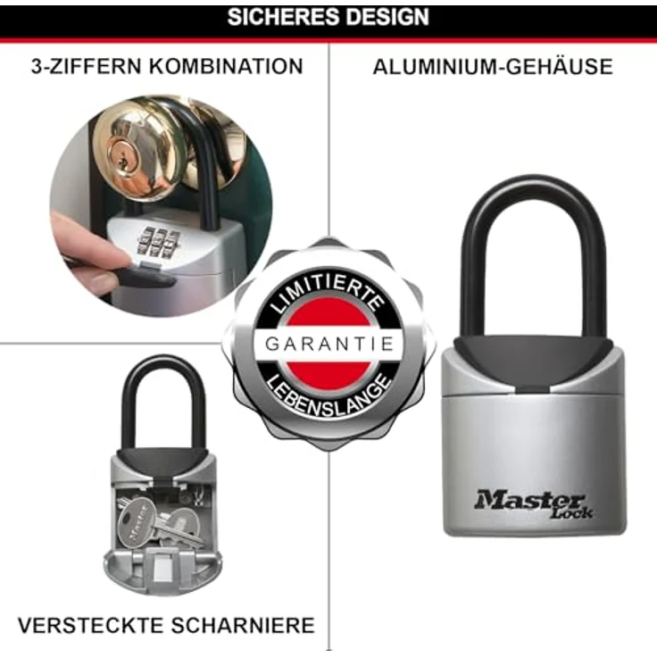 MASTER LOCK Tragbarer Mini-Schlüsseltresor [XS] [mit Bügel] 5406EURD Schlüsselsafe mit Bügel - Ideal für Reisen, Urlaub oder Sport – Bild 4