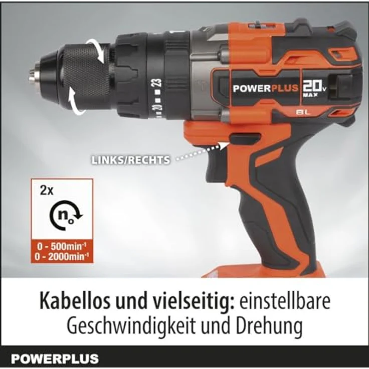 POWER plus Dual Power Akku-Schlagbohrmaschine POWDP15220-3: 20V, 65 Nm, 3-in-1 Funktion, LED-Licht, Ohne Akku und Ladegerät – Bild 2