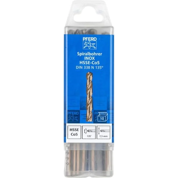 PFERD TOOLS Spiralbohrer INOX, 10 Stück | HSS-E Co5 N, Ø 7,5 mm, DIN 338, 135° für zähe und harte Werkstoffe – Bild 2