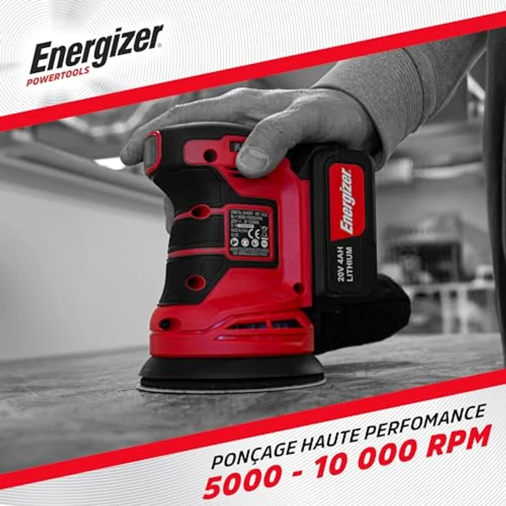 Energizer 20 V Akku-Exzenterschleifer, 10.000 U/min, 6 Geschwindigkeiten, 125 mm Pad, inkl. Auffangbeutel und 10 Schleifscheiben, Akku nicht enthalten – Bild 2