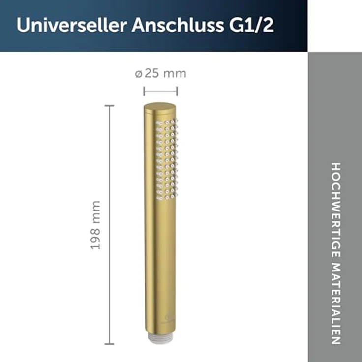 Ideal Standard Idealrain Atelier, Stabhandbrause in Brushed Gold mit Durchflussbegrenzer und kratzfester PVD-Beschichtung – Bild 3