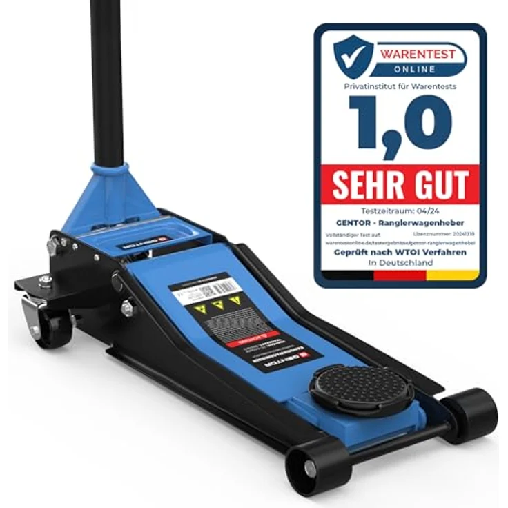 GENTOR Wagenheber 3T Ultra Flach, hydraulischer Rangierwagenheber für PKW & SUV, hellblau, 75 mm Unterfahrhöhe, 505 mm Hubhöhe, Doppelzylinder-Quicklift – Bild 2