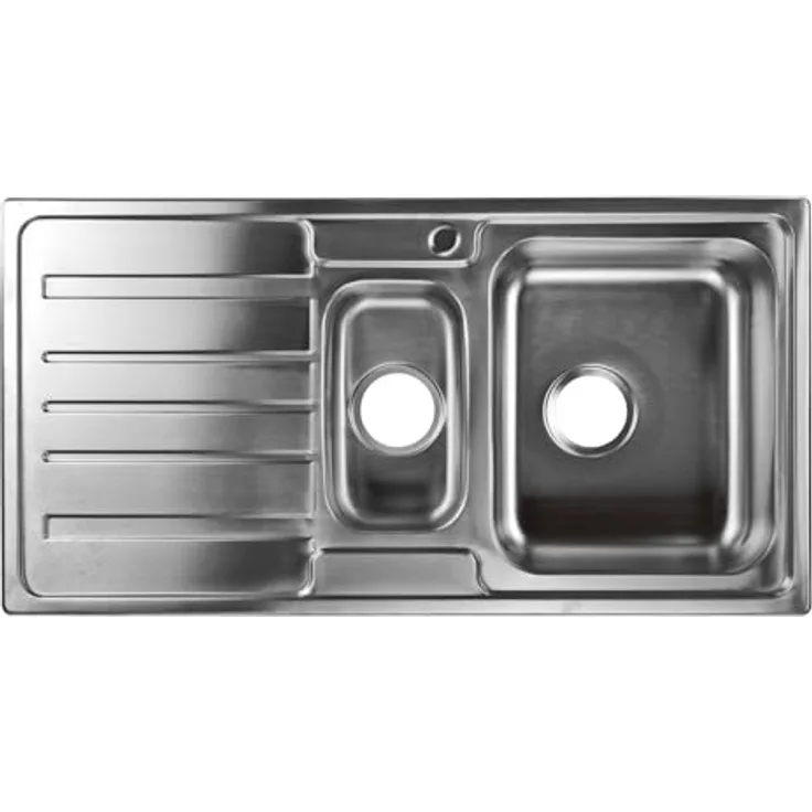 STABILO Sanitaer Einbauspüle 'Klaus' Spülbecken rechts und Ablage links Komplettset mit Siphon, 0,6 mm Materialstärke, 970 mm x 500 mm x 200 mm Wannenmaße