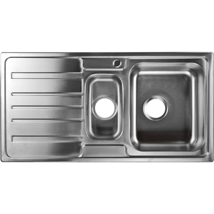 STABILO Sanitaer Einbauspüle 'Klaus' Spülbecken rechts und Ablage links Komplettset mit Siphon, 0,6 mm Materialstärke, 970 mm x 500 mm x 200 mm Wannenmaße – Bild 1