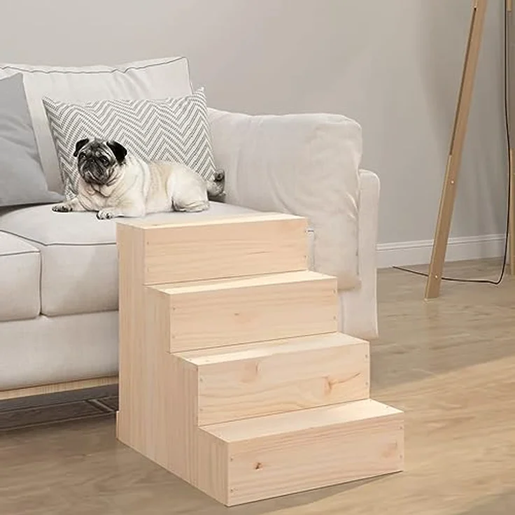 vidaXL Haustiertreppe aus Massivem Kiefernholz, unbehandelt - 40 x 49 x 47 cm (B x T x H) – Bild 2