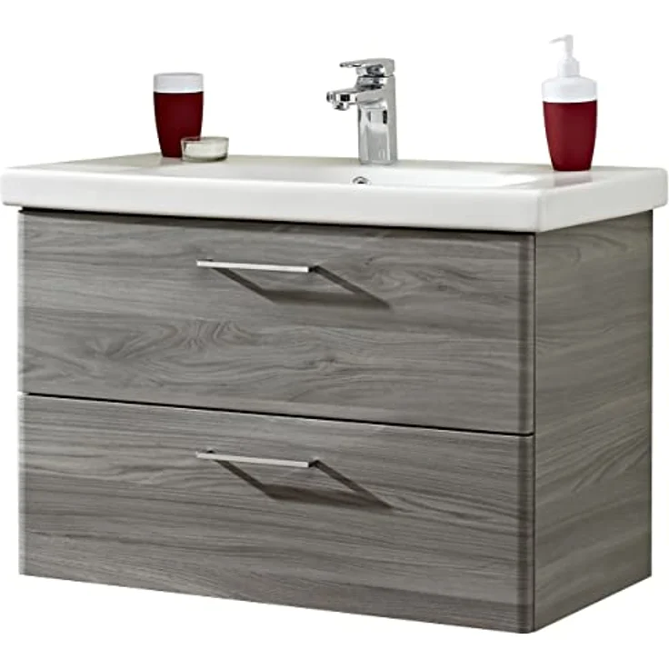 Pelipal Waschtischunterschrank Quickset 916 mit Waschbecken in Sangallo Grau quer, 82 cm breit | Waschplatz mit 1 Klappe und 1 Auszug – Bild 1