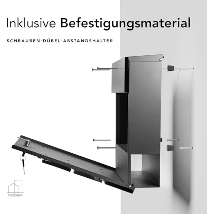 NewHabitat Moderner Briefkasten Anthrazit mit Zeitungsfach und Edelstahl Namensschild - Rostfrei und UV-beständig, inkl. Montagematerial – Bild 4