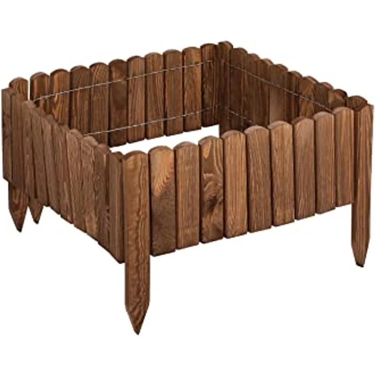 Garronda Beeteinfassung Holz Rollzaun Gartenzaun imprägniert Flexibler Rollborder Rasenkante Palisade Umzäunung für Garten Länge: 200 cm GD-0046 (Dunkelbraun, Höhe: 10 cm) – Bild 3