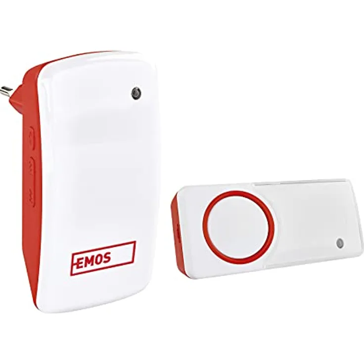 EMOS P5750 Batterielose Türklingel, Funkklingel Set mit 150 m Reichweite und 10 Melodien, 5 Stufen Lautstärke bis 110 dB, Rot/Weiß