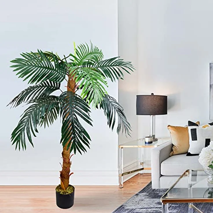 Decovego Künstliche Palme groß Kunstpalme Kunstpflanze Palme künstlich wie echt Plastikpflanze Balkon Königspalme Kokospalme Deko 140 cm hoch – Bild 3