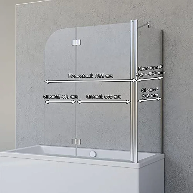 Duschabtrennung für Badewanne Angle, 2-teilig mit Seitenwand, Profilfarbe Chromoptik, 5 mm Sicherheitglas (ESG) Klar hell, Faltwand: 112 x 142 cm, – Bild 6