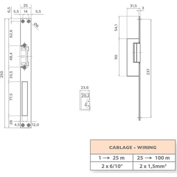 EXTEL Elektrischer Türöffner mit Speicherfunktion lang (LxBxT: 250 mm-25 mm-33 mm) – Bild 7