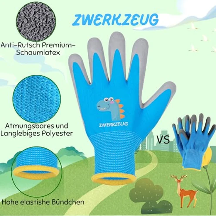 ZWERKZEUG 3 Paar Kinder Arbeitshandschuhe, natürliche Latexschicht und dehnbare Gewebe, Gummibeschichtung, mehrfarbig, für Kinder von 2-12 Jahren – Bild 5