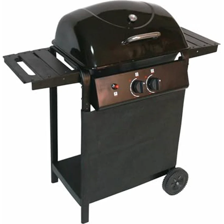 DELUKE Gasgrill CAMMI 2-flammig, Schwarz Stahl, Grillwagen mit Piezo-Zündung und 2 Ablagen