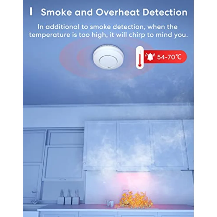 Meross WLAN Rauchmelder, Smart Smoke Detector mit HomeKit-Kompatibilität, Stummschaltung, Selbsttestfunktion, DIN EN 14604 geprüft, Hub benötigt – Bild 4