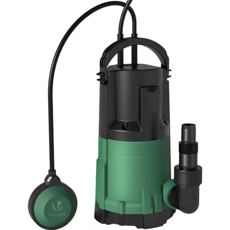VOUNOT 3-in-1 Tauchpumpe mit Schwimmerschalter, Schmutzwasserpumpe Flachsaugend, 13500 l/h, Förderhöhe max 7.5 m, Eintauchtiefe max. 7 m, Verstellbar für Schmutz- & Klarwasser, 10 m Anschlusskabel, PPGF 30 - Robust und effizient - VOUNOT Tauchpumpe