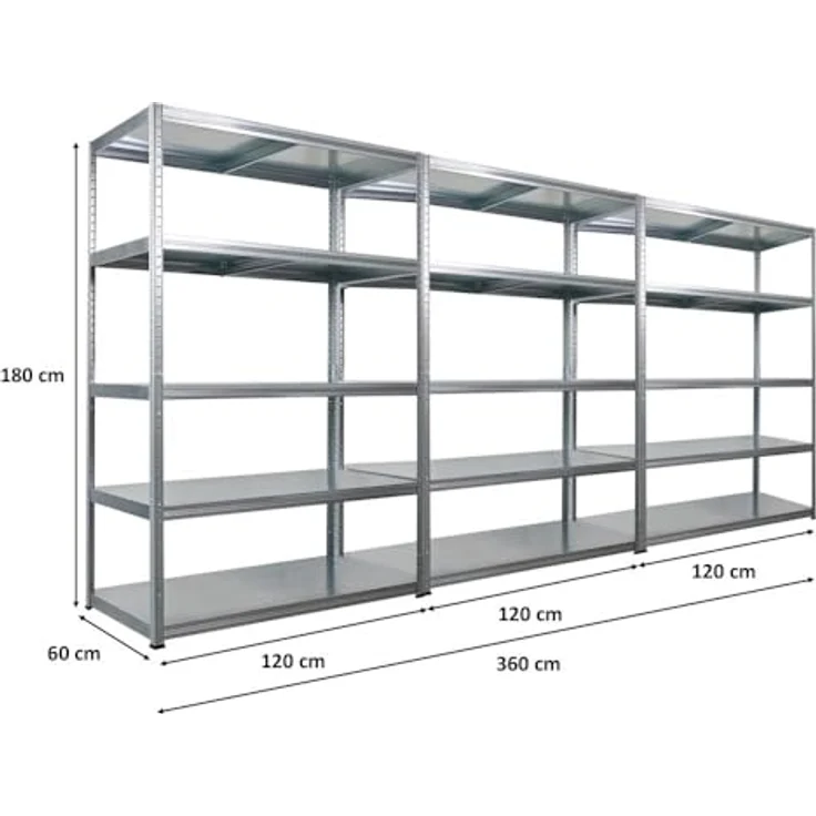 Proregal Metallregal Mega Deal Steel Eagle, Schwerlastregal mit 5 verstellbaren Fachböden, Traglast 130 kg pro Boden, verzinkt, 180 x 120 x 60 cm – Bild 2