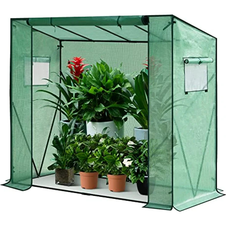 WOLTU Foliengewächshaus Tomatengewächshaus Treibhaus Gartenhaus Frühbeet Tomatenhaus Gemüse Gewächshaus überwinterungszelt für Pflanzen Transparent 200x77x146/169cm Grün – Bild 2