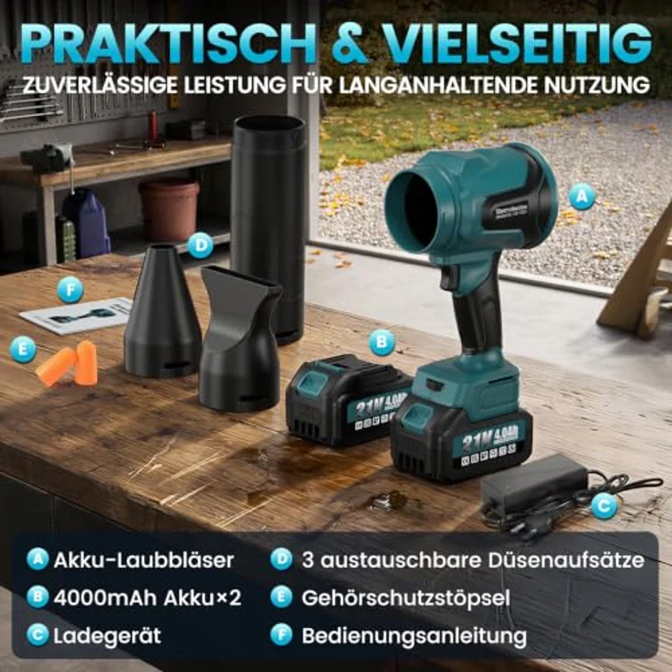 Bundviel Akku-Laubbläser, 52.000 U/min Laubgebläse mit 2 Akkus und Ladegerät – Bild 6