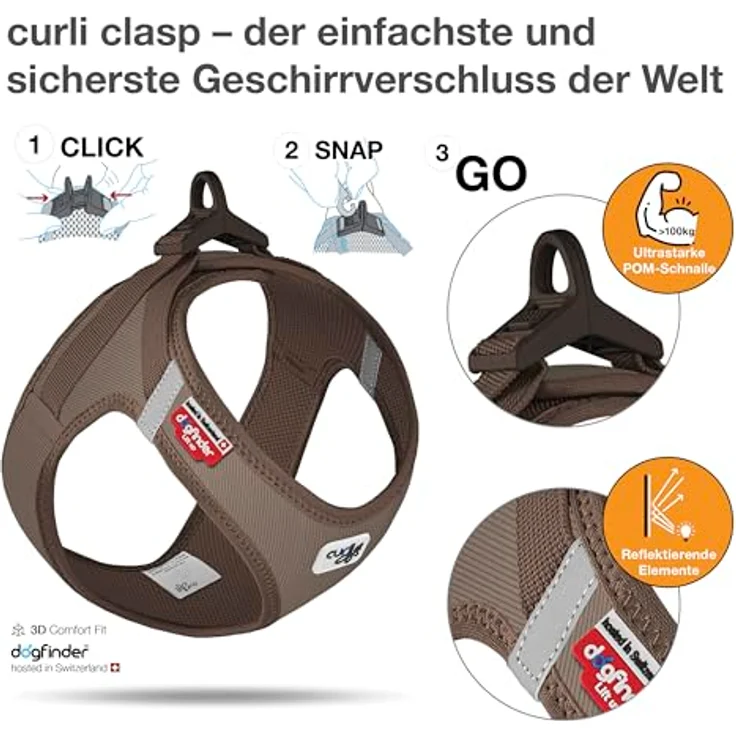Curli Vest Harness Clasp Cord, Hundegeschirr für kleine und mittelgroße Hunde, ergonomische Passform, braun, Größe L – Bild 3