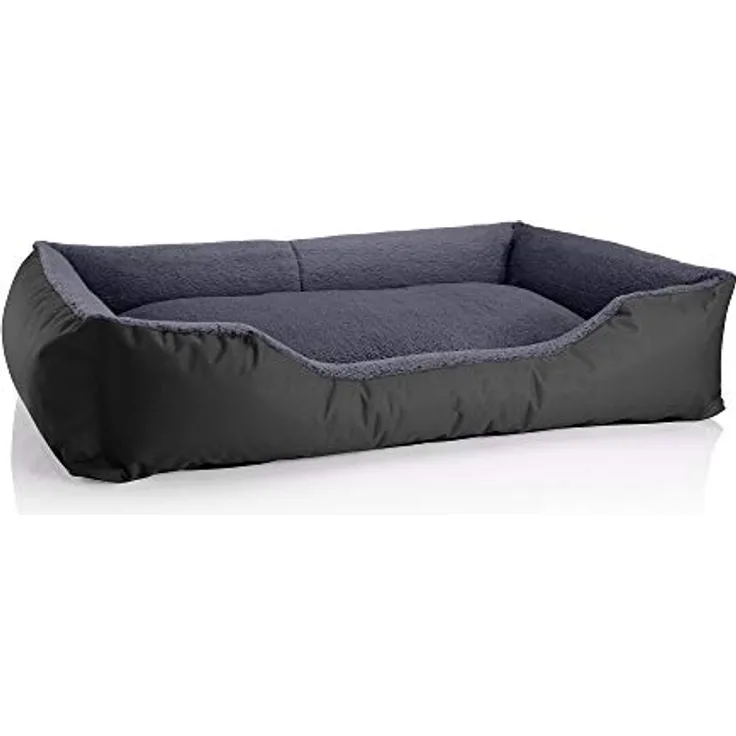 BedDog Hundebett TEDDY, Hundesofa aus Cordura und Microfaser-Velours, waschbares Hundebett mit Rand, Hundekissen vier-eckig, für drinnen, draußen, Größe XXL, schwarz-grau